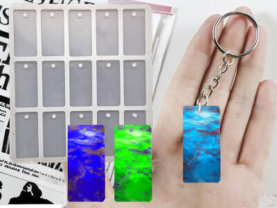 15'li Dikdörtgen Anahtarlık Epoksi Reçine Kalıbı KHE722 - 1