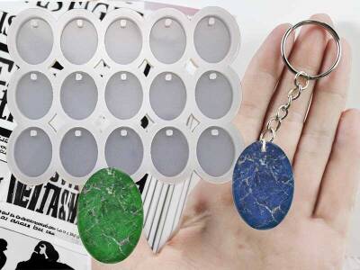 15'li Oval Anahtarlık Epoksi Reçine Kalıbı KHE721 - 1