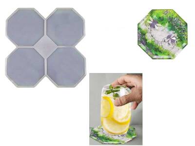 4'lü Altıgen Bardak Altlığı Epoksi Reçine Kalıbı KHE424 - 1