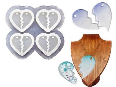 4'lü Çoklu Kırık Kalp Kolye Epoksi Reçine Kalıbı KHE580 - 1