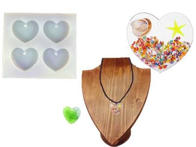 4'lü Kalp Anahtarlık Epoksi Reçine Kalıbı KHE380 - 1