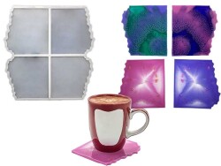 4'lü Tırtıklı Bardak Altlığı Epoksi Reçine Kalıbı KHE394 - 