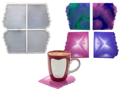 4'lü Tırtıklı Bardak Altlığı Epoksi Reçine Kalıbı KHE394 - 1