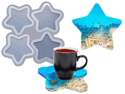 4'lü Yıldız Bardak Altlığı Epoksi Reçine Kalıbı KHE729 - 1