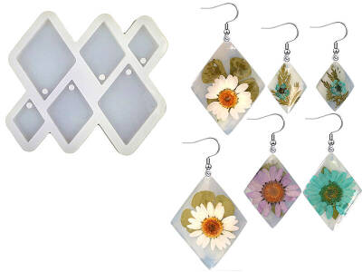 6'lı Baklava Model Küpe Epoksi Reçine Kalıbı KHE413 - 1