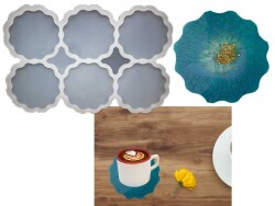 6'lı Tırtıklı Bardak Altlığı Epoksi Reçine Kalıbı KHE613 - 