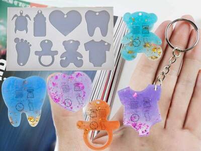 8'li Bebek Objeleri Anahtarlık Epoksi Reçine Kalıbı KHE453 - 1