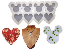 8'li Mickey Mouse ve Kalp Kolye Epoksi Reçine Kalıbı KHE726 - 