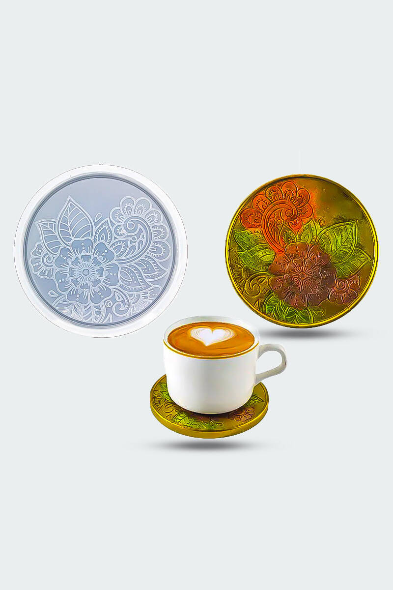 Çiçek Desenli Bardak Altı Epoksi Silikon Kalıbı KHE873 - 1