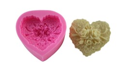 Kalp Gül Detaylı Silikon Kalıbı KHGUL02 - 