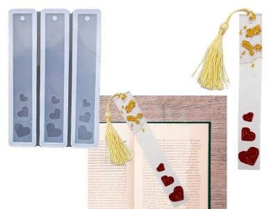 Kalp Desen 3 lü Kitap Ayracı Epoksi Reçine Kalıbı KHE801 - 1