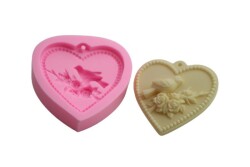 Kuş Ve Gül Desenli Kalp Silikon Kalıbı KHKA15 - 