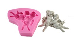 Oturan Sevimli 2'li Melek Silikon Kalıp KHME25 - 