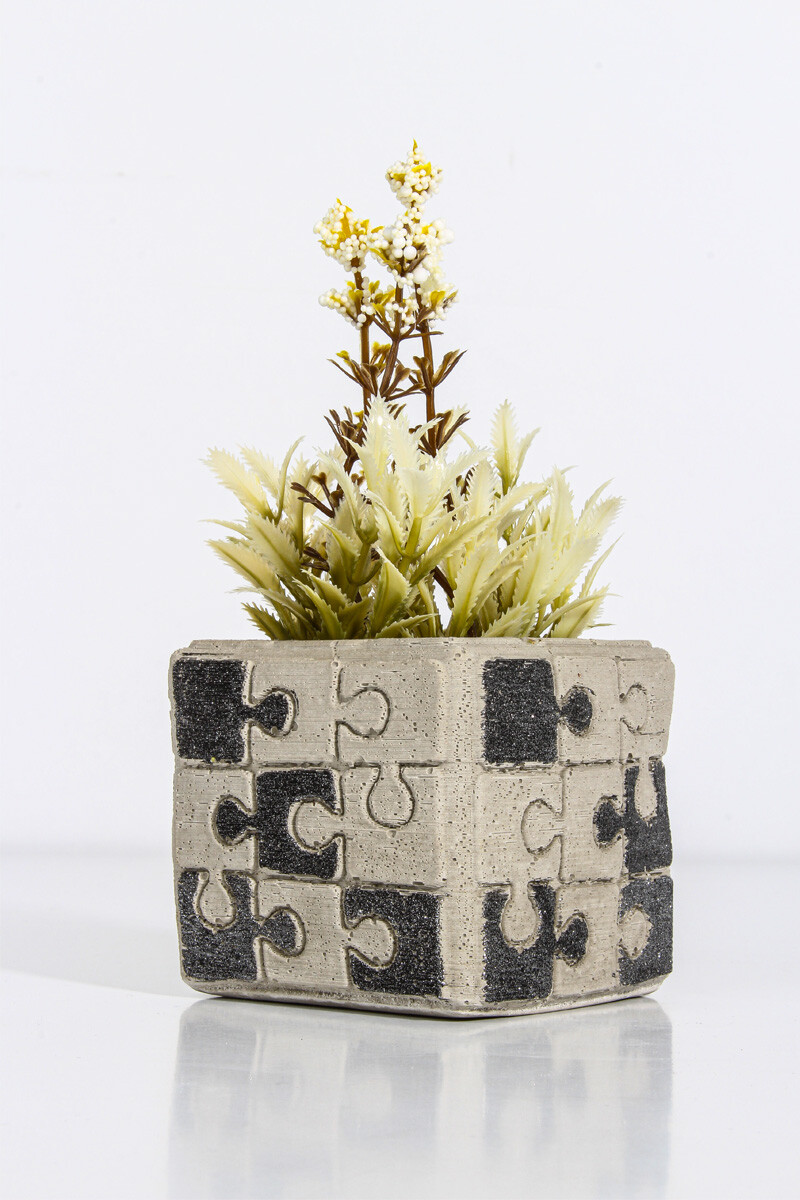 Puzzle Figür Kare Sukulent Beton Taş Tozu Silikon Kalıbı KHB91 - 