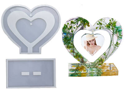 Sarkaç Kalp Fotoğraf Çerçevesi Epoksi Reçine Kalıbı KHE705 - 1